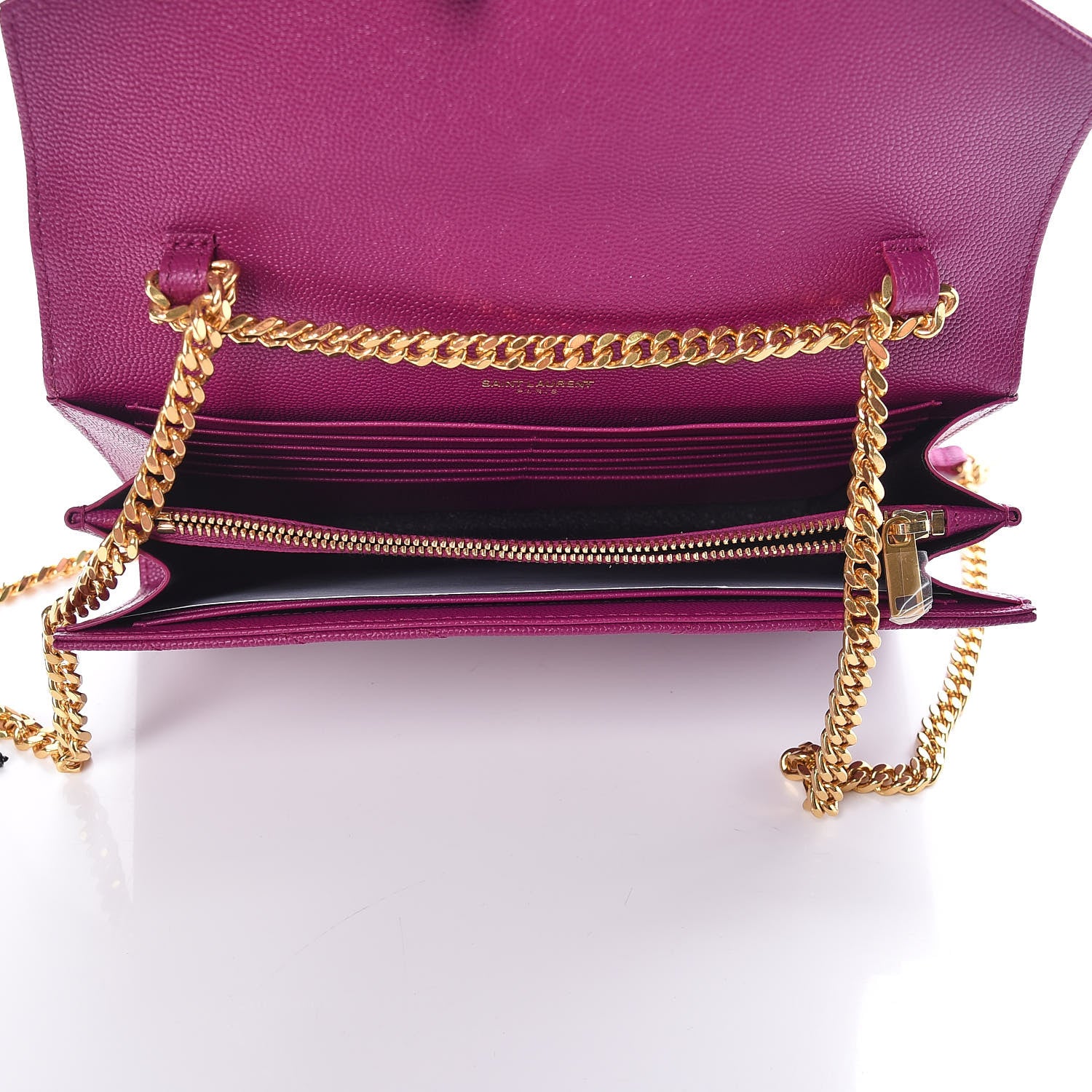 Saint Laurent Grain De Poudre Matelasse Chevron Monogram Chain Wallet Dark Grape 5 of 8