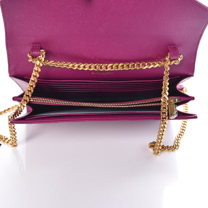 Saint Laurent Grain De Poudre Matelasse Chevron Monogram Chain Wallet Dark Grape 5 of 8