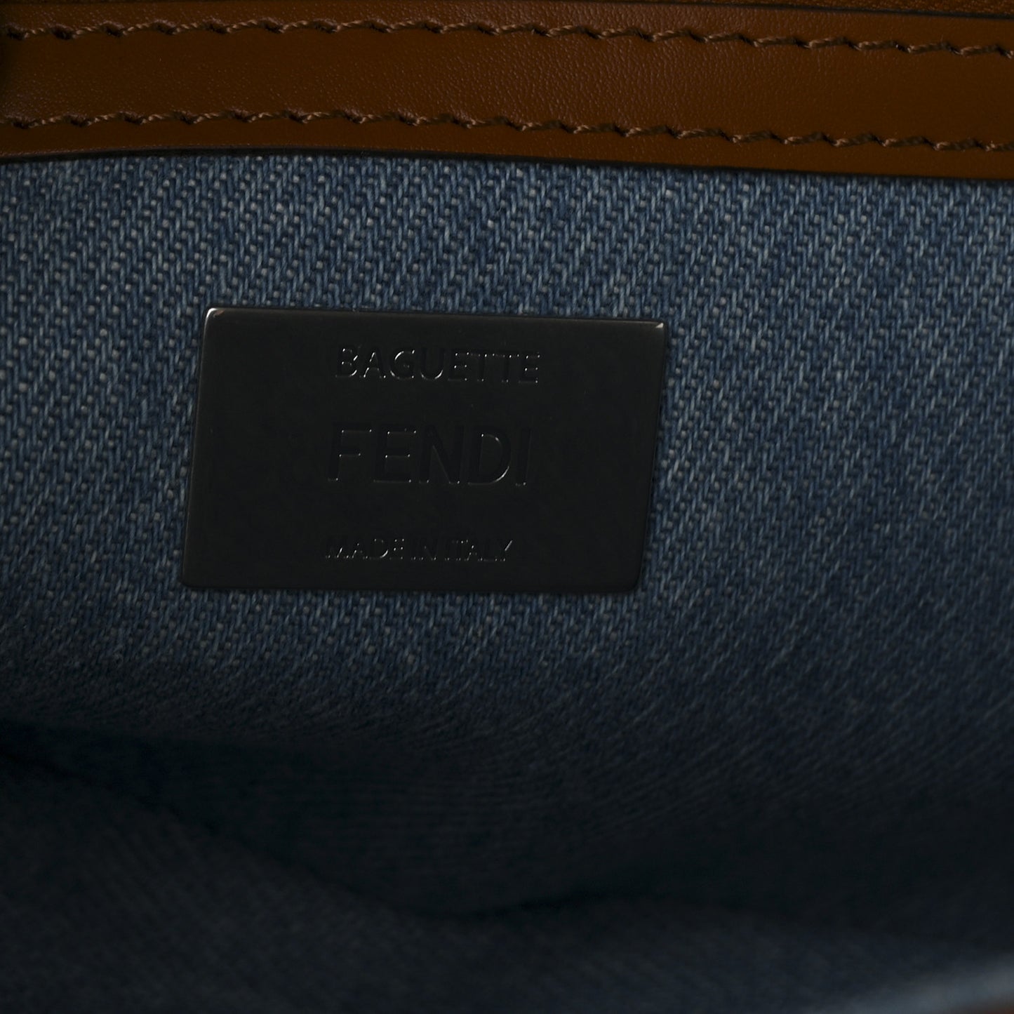 Denim Vitello King FF Embroidered Baguette Denim Chiaro Brandy