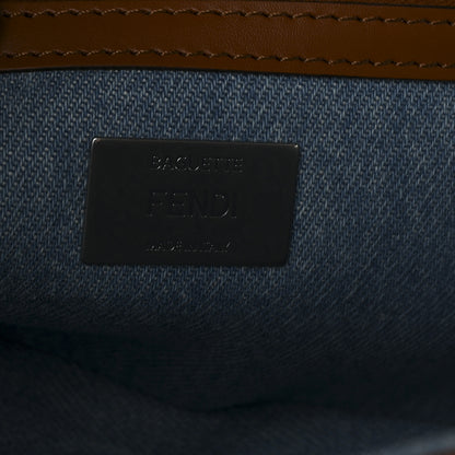 Fendi Denim Vitello King FF Embroidered Baguette Denim Chiaro Brandy 5 of 8