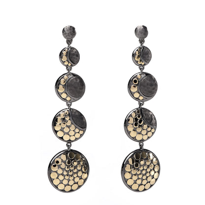 John Hardy Darkened Sterling Silver 18K Yellow Gold Hammered Dot Moon Phase Drop Earrings 1 of 4