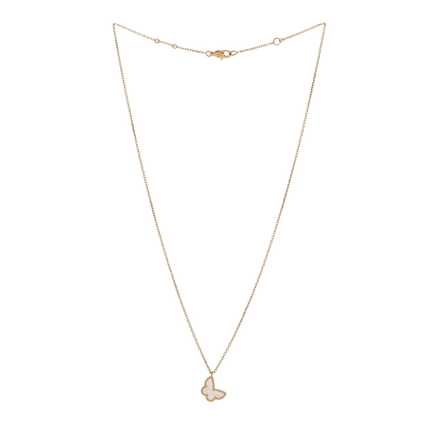 18K Yellow Gold Mother of Pearl Sweet Alhambra Butterfly Pendant Necklace