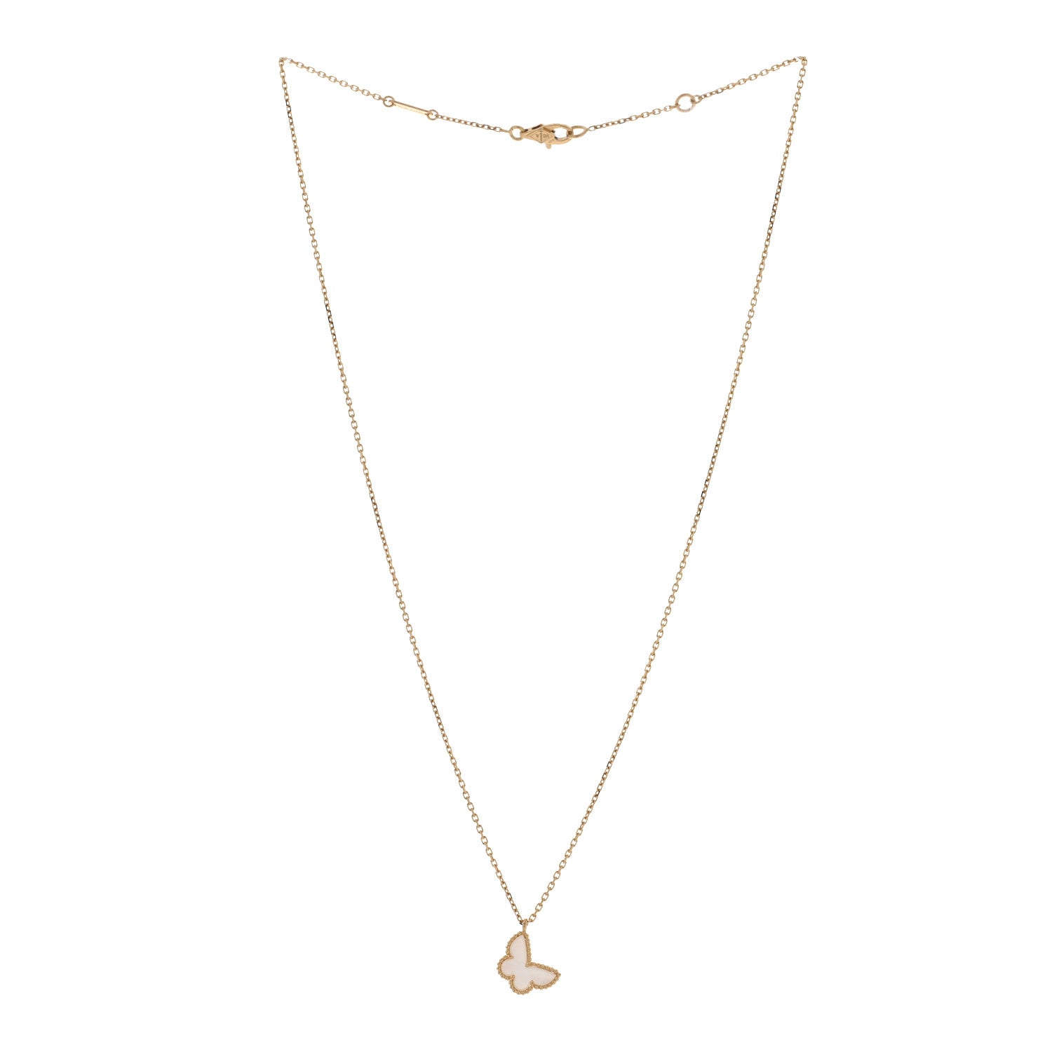 Van Cleef & Arpels 18K Yellow Gold Mother of Pearl Sweet Alhambra Butterfly Pendant Necklace 3 of 4