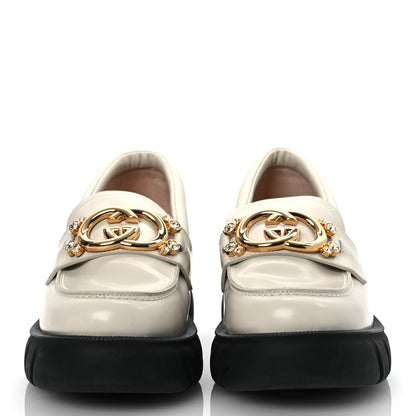 Gucci Magnum Calfskin Nappa Crystal Womens Interlocking G Platform Chunky Lug Sole 40mm Loafers 40.5 White 3 of 14