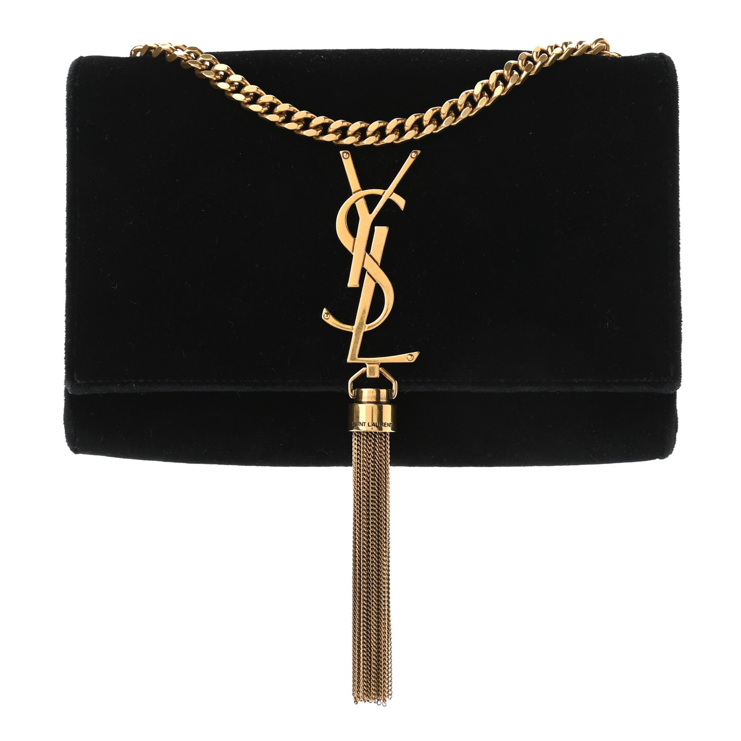 Velvet Small Monogram Kate Tassel Shoulder Bag Black