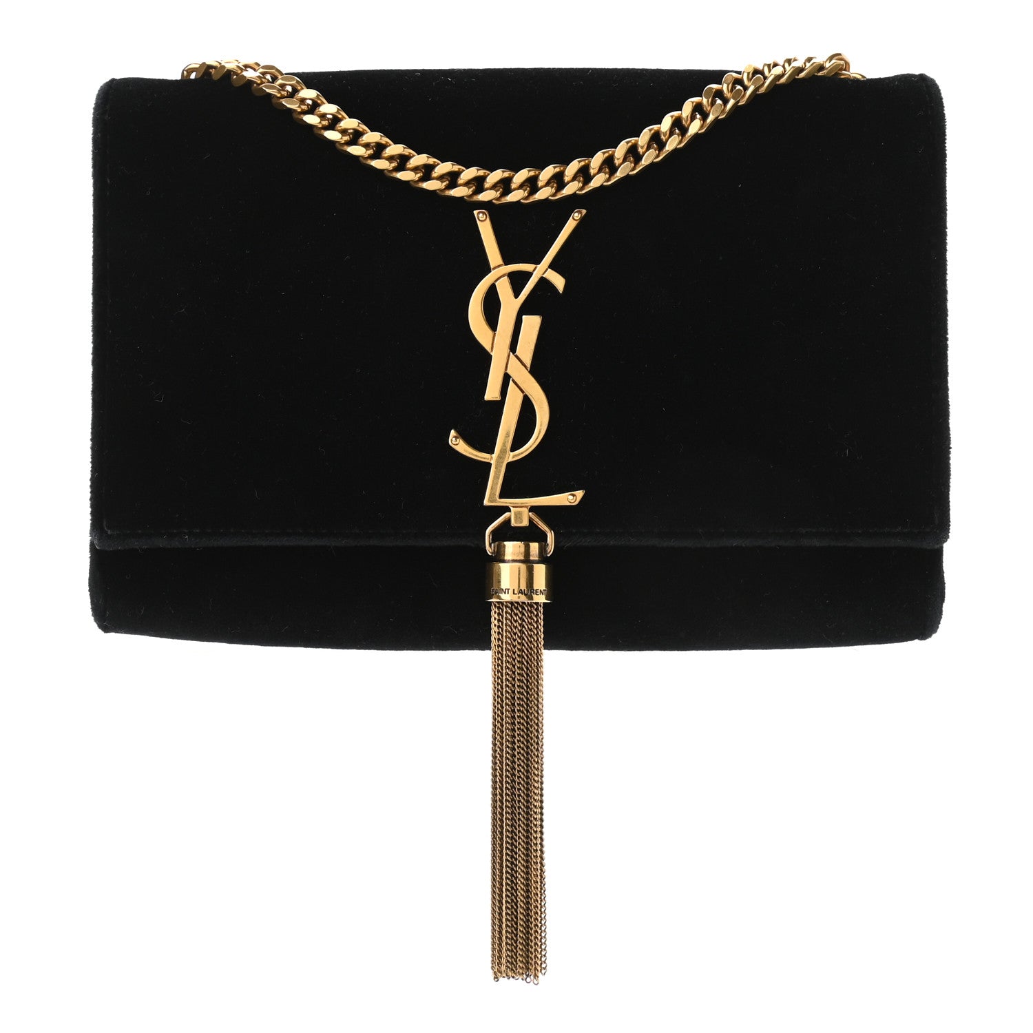 Saint Laurent Velvet Small Monogram Kate Tassel Shoulder Bag Black 1 of 11