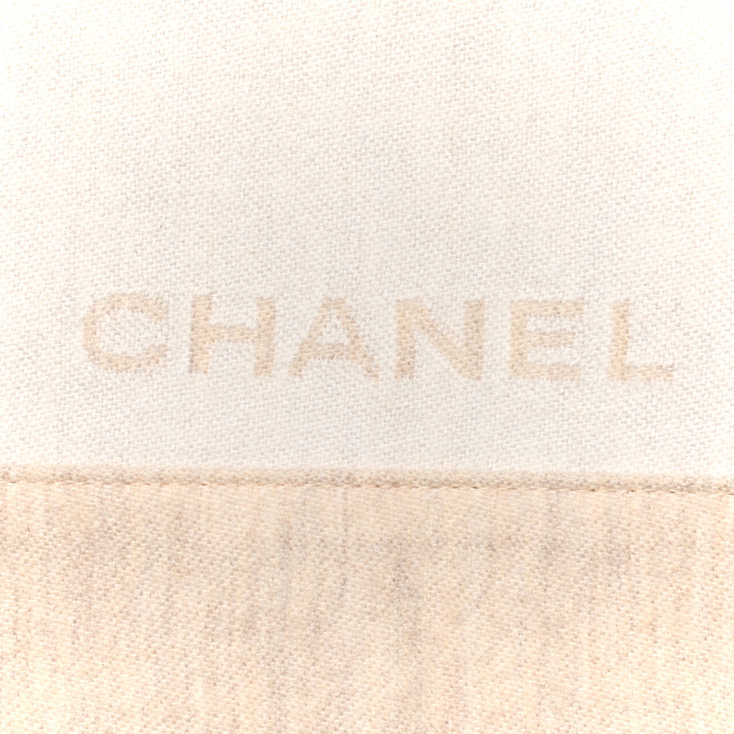 Chanel Wool Silk Woven Scarf Shawl Beige 2 of 4