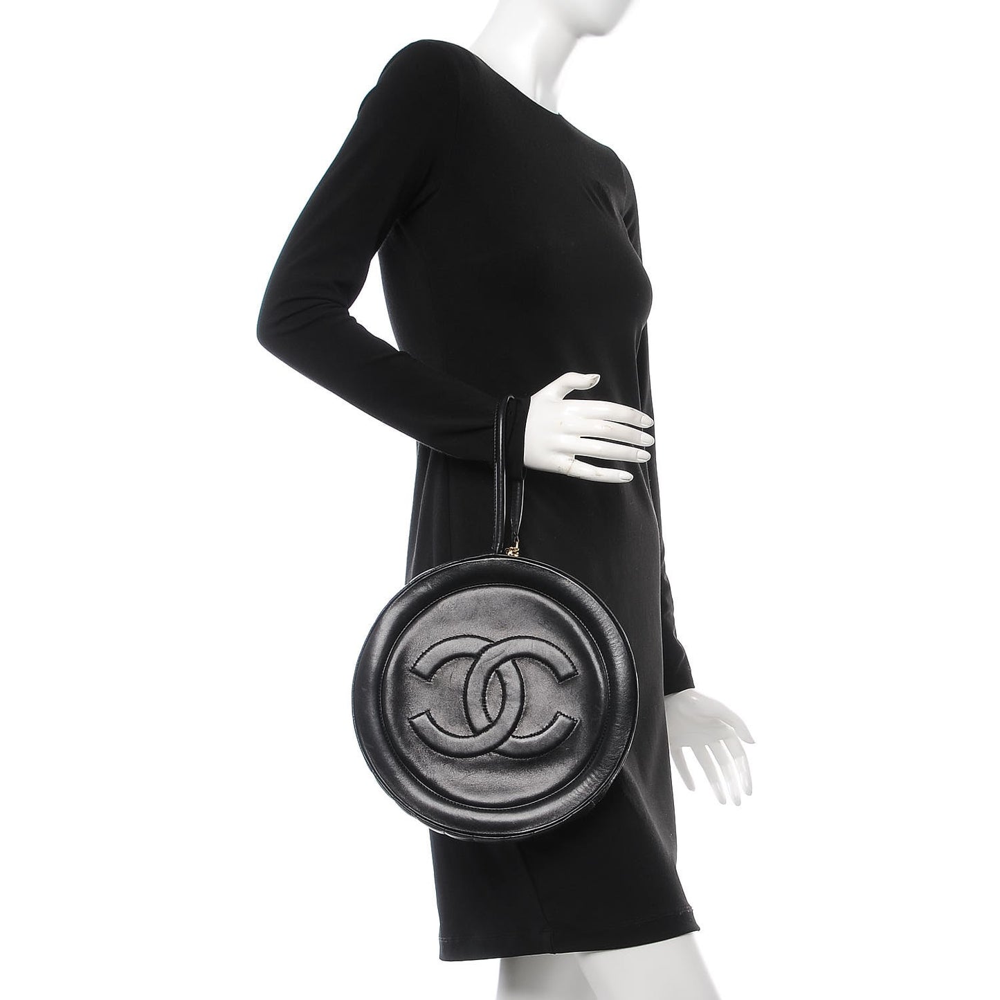Lambskin Square Quilted Round Shoulder Bag Black
