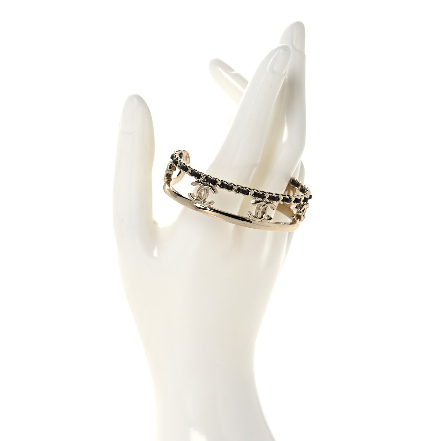 Metal Lambskin Chain CC Bracelet M Gold