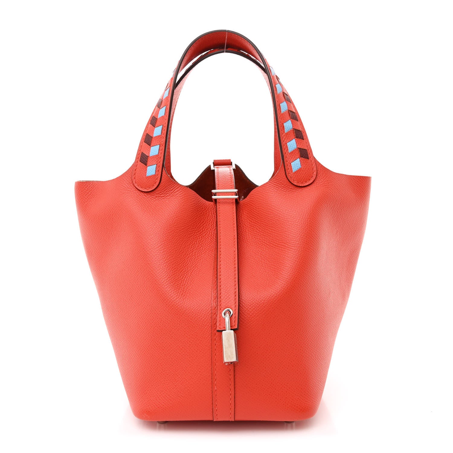 Hermes Epsom Tressage De Cuir Picotin Lock 18 PM Capucine Celeste Rouge H 1 of 12