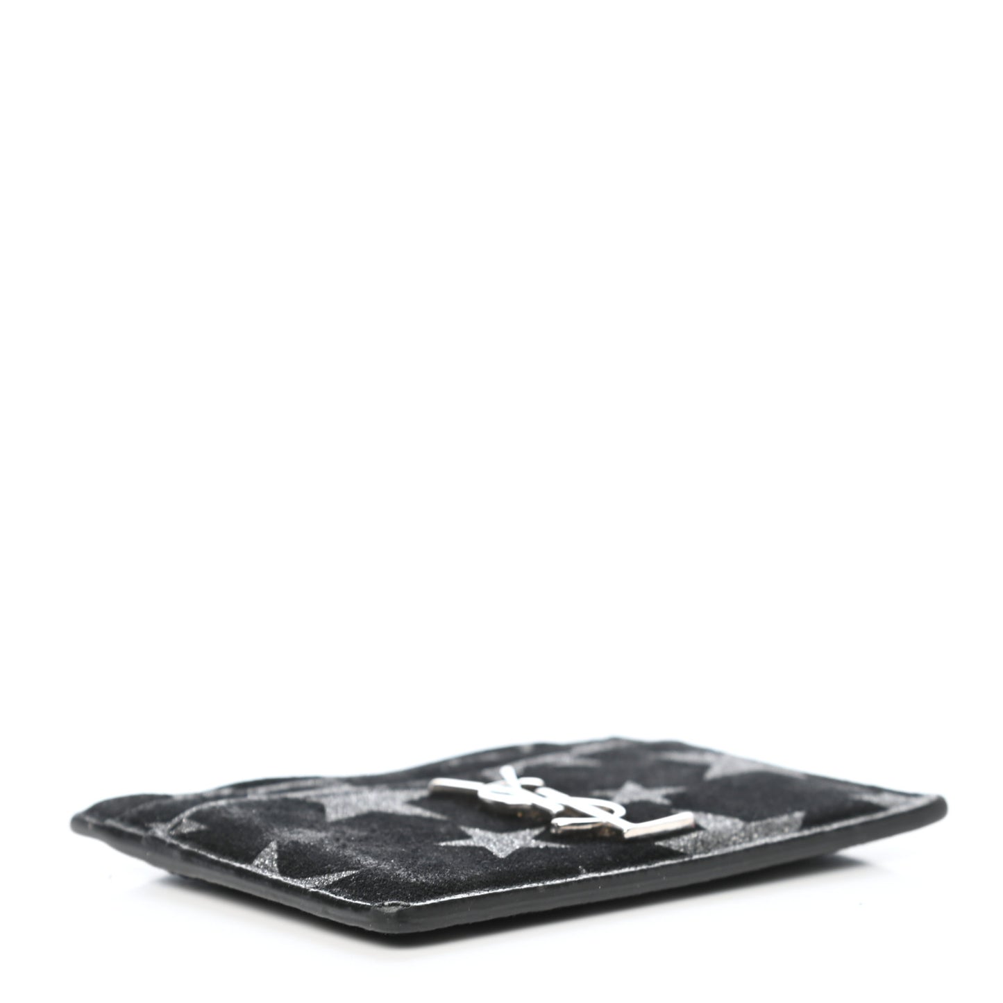 Calfskin Star Embroidered Monogram Credit Card Case Black