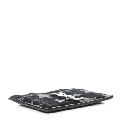 Saint Laurent Calfskin Star Embroidered Monogram Credit Card Case Black 4 of 7