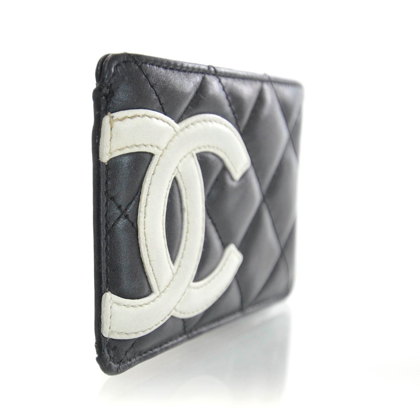 Calfskin Quilted Cambon Card Holder Black White