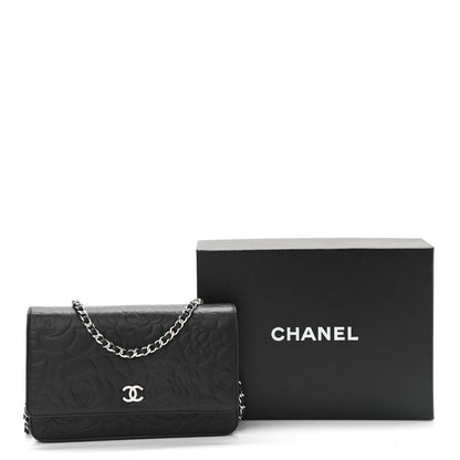 Chanel Lambskin Camellia Embossed Wallet on Chain WOC Black 12 of 12