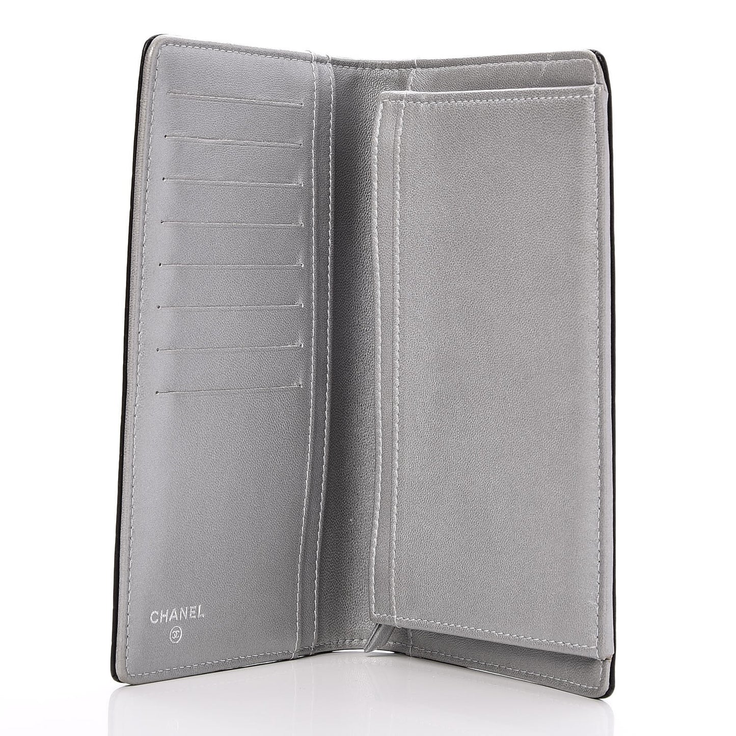 Lambskin Camellia Embossed Yen Wallet Black