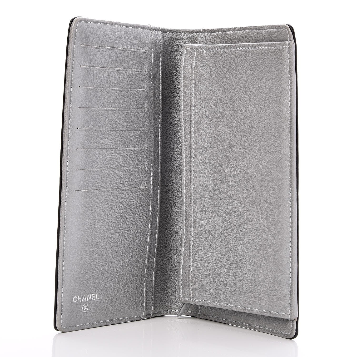 Chanel Lambskin Camellia Embossed Yen Wallet Black 5 of 9