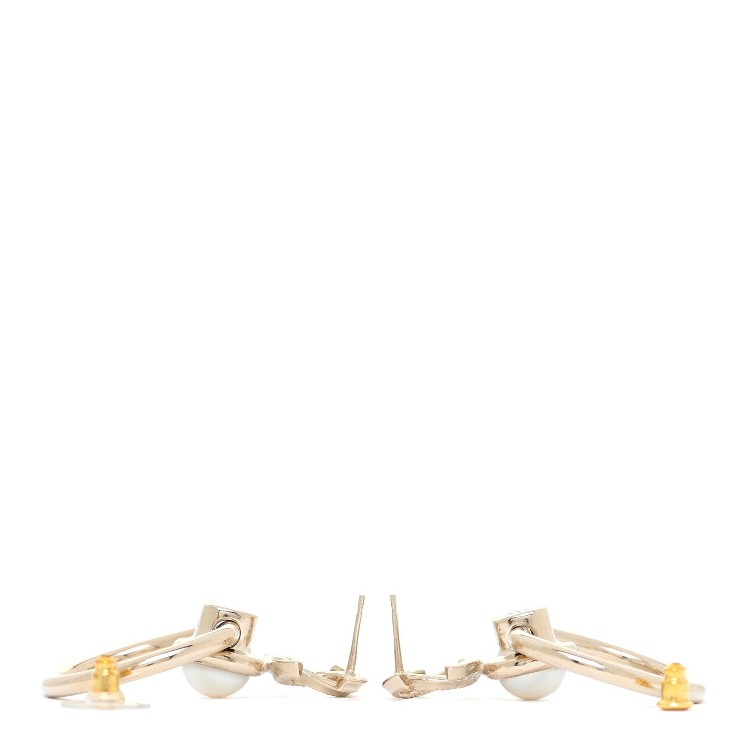 Chanel Metal Pearl CC Hoop Drop Earrings Gold 3 of 5