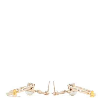 Chanel Metal Pearl CC Hoop Drop Earrings Gold 3 of 5