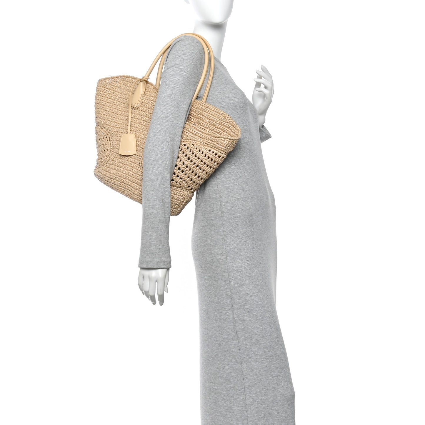 Raffia Calfskin Cut Out Large Tote Natural