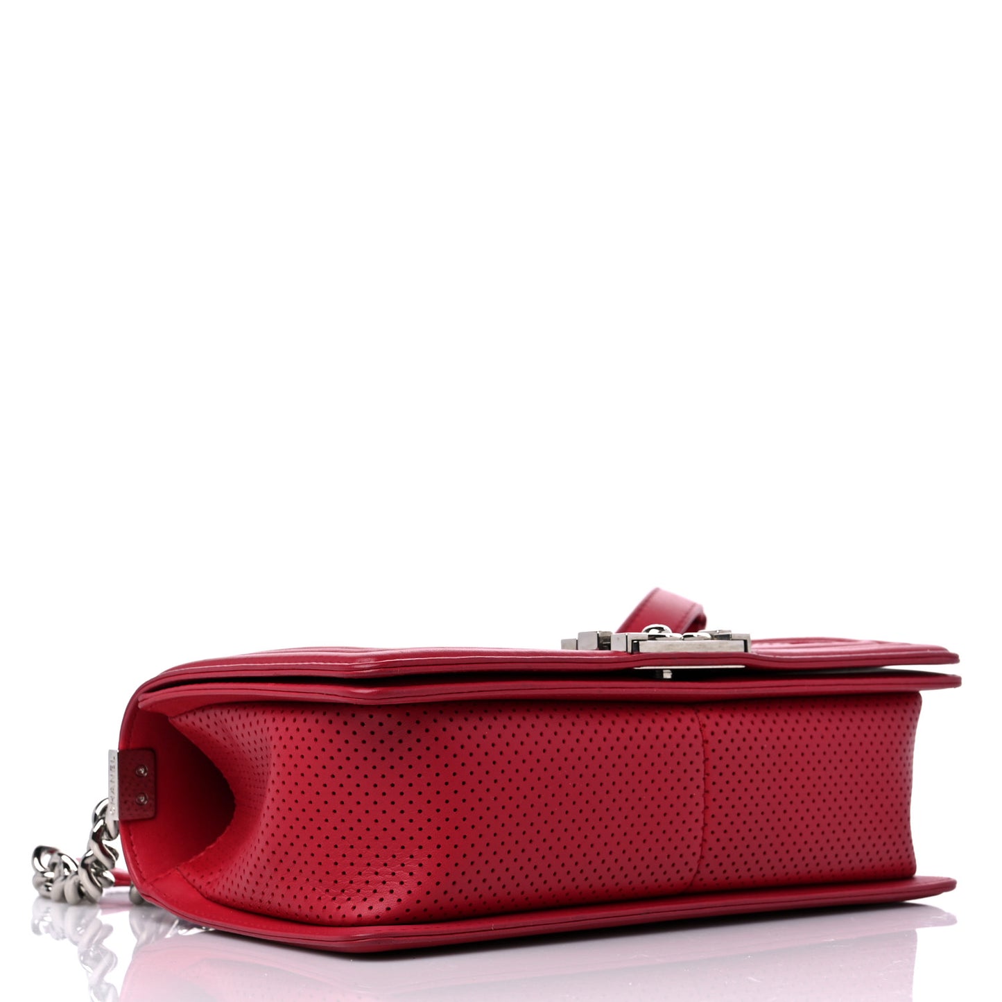 Perforated Lambskin Quilted Medium Boy Flap Red