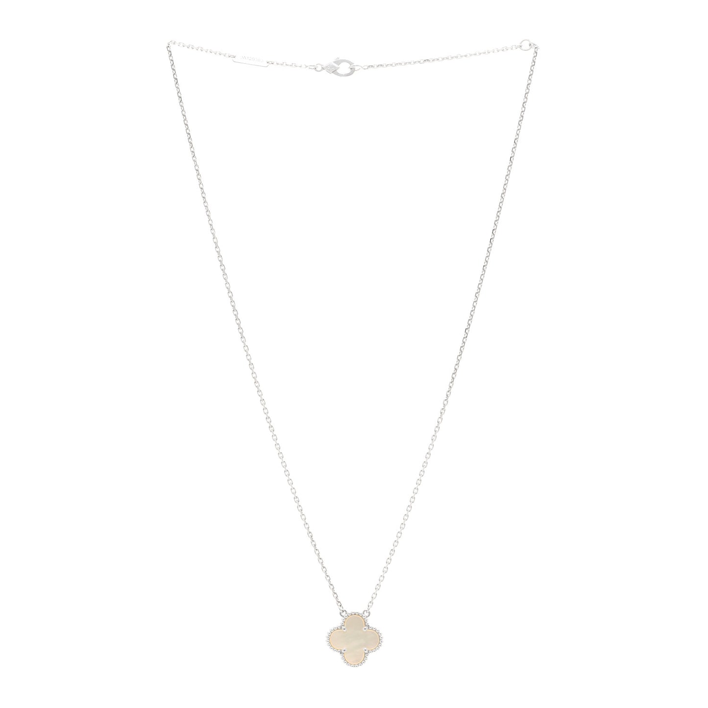 18K White Gold Mother Of Pearl Vintage Alhambra Pendant Necklace