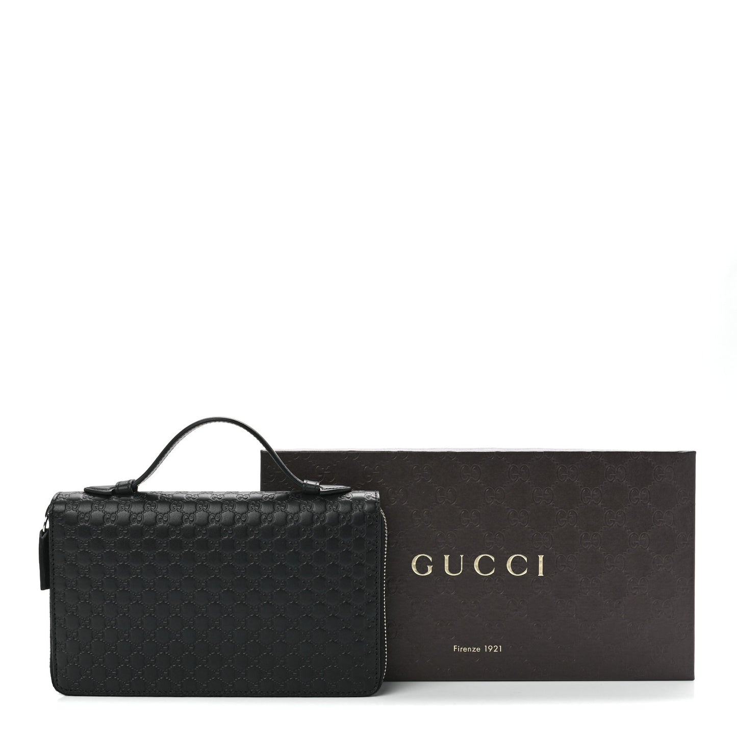 Soft Microguccissima Zip Around Top Handle Travel Wallet Carbon