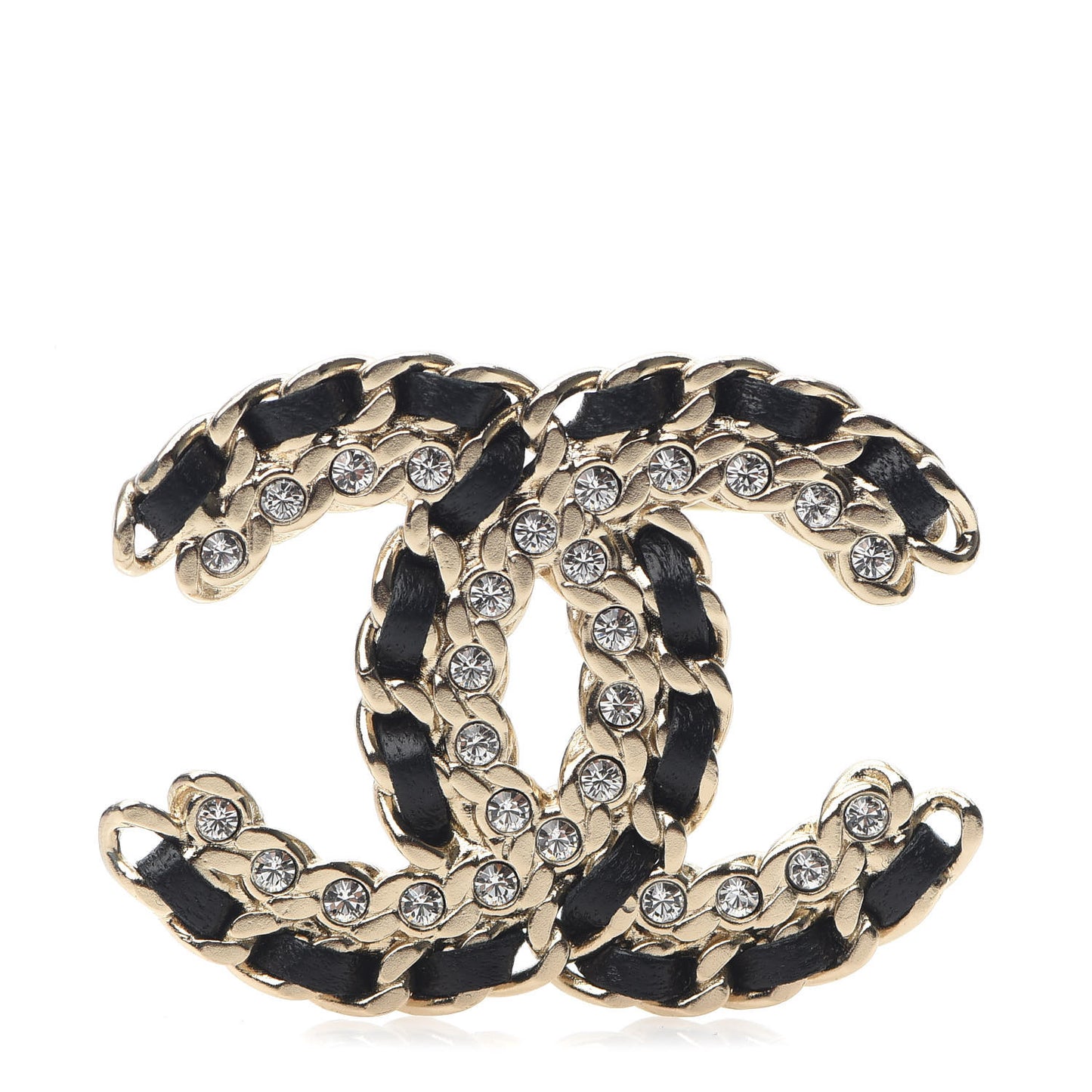 Lambskin Crystal Vintage Allure CC Chain Brooch Black Gold