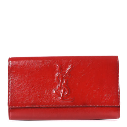 Saint Laurent Textured Patent Monogram Large Belle De Jour Clutch Red 1 of 9
