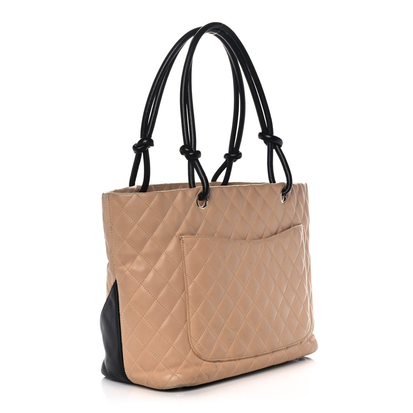 Calfskin Quilted Large Cambon Tote Beige Black