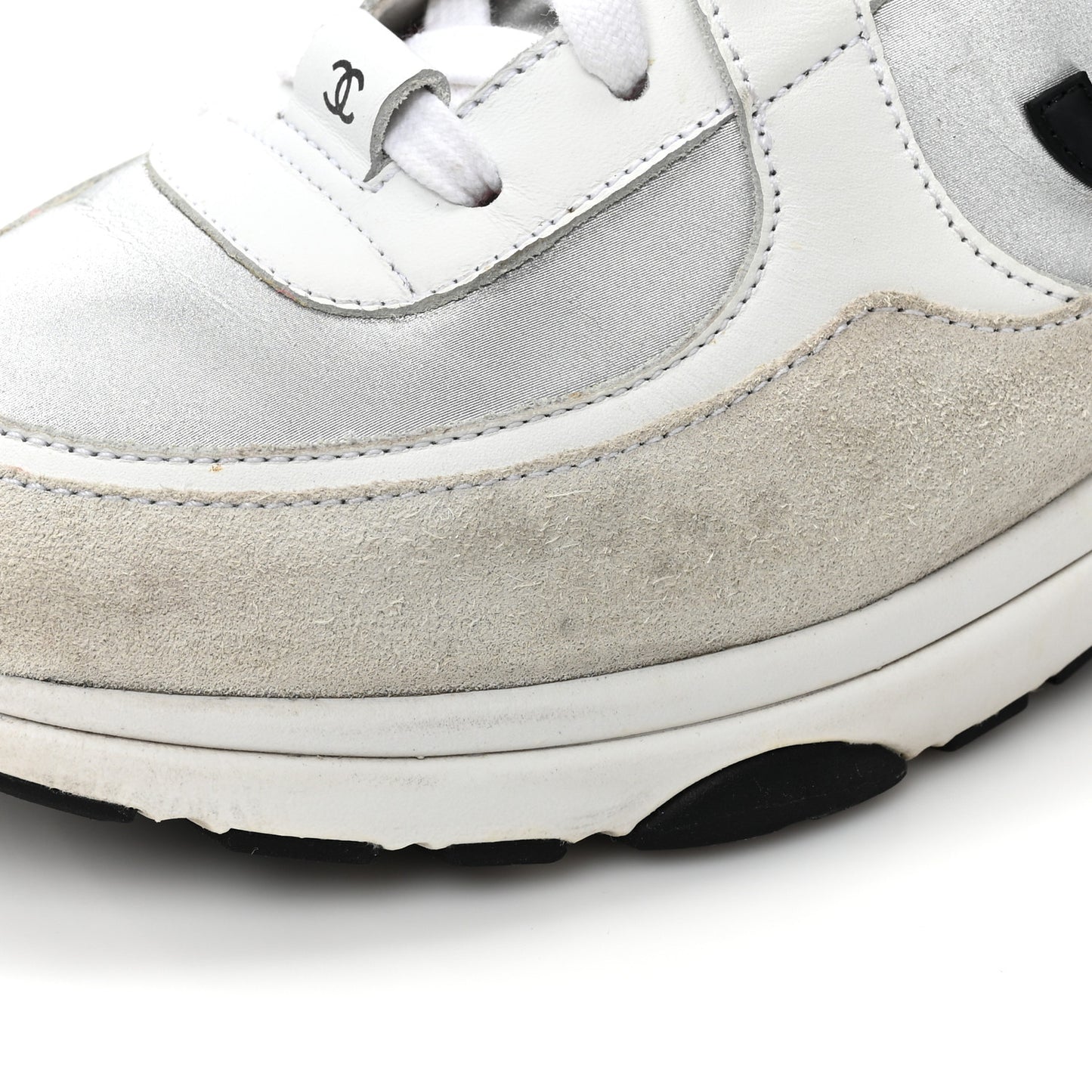 Calfskin Fabric Sneakers 38.5 White Silver Fluo Pink