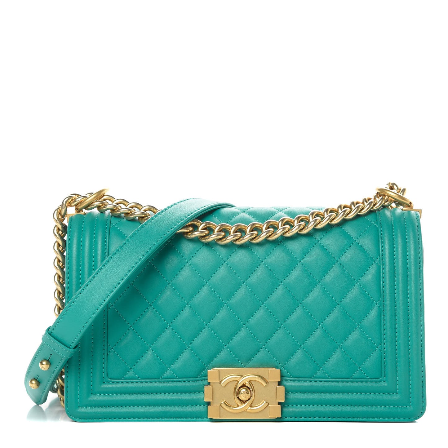 Calfskin Quilted Medium Boy Flap Turquoise