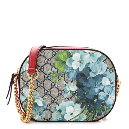 Gucci GG Supreme Monogram Blooms Mini Chain Shoulder Bag Beige Blue Navy Hibiscus Red 1 of 10
