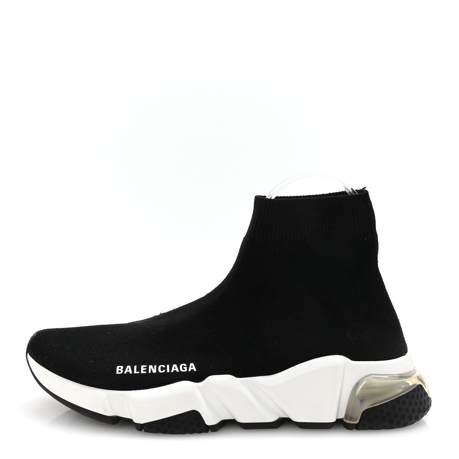 Balenciaga Neoprene Knit Womens Speed Clear Sole Sneakers 38 Black White 1 of 9