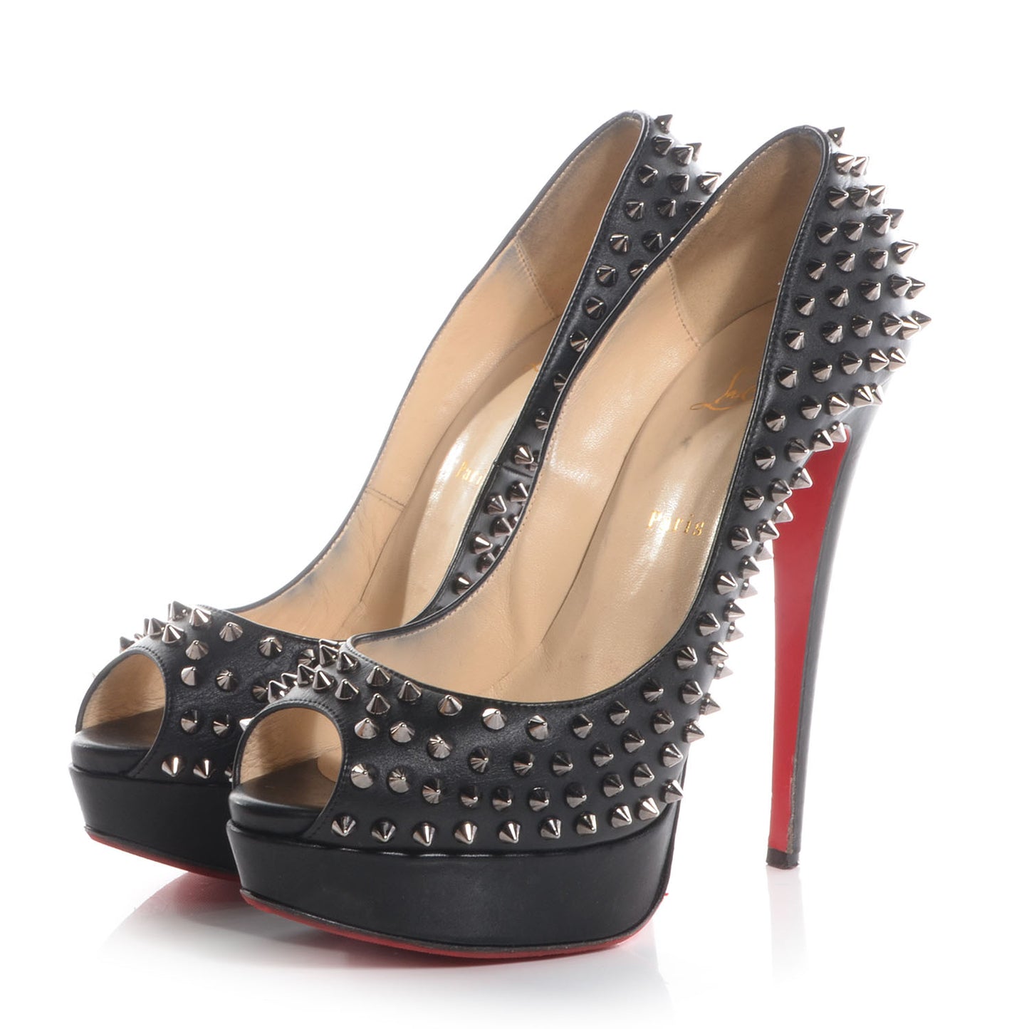 Calfskin Lady Peep Spikes VIP 150 Pumps 41 Black Silver