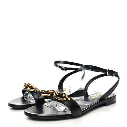 Saint Laurent Calfskin Le Maillon Flat Sandals 36.5 Black 3 of 8