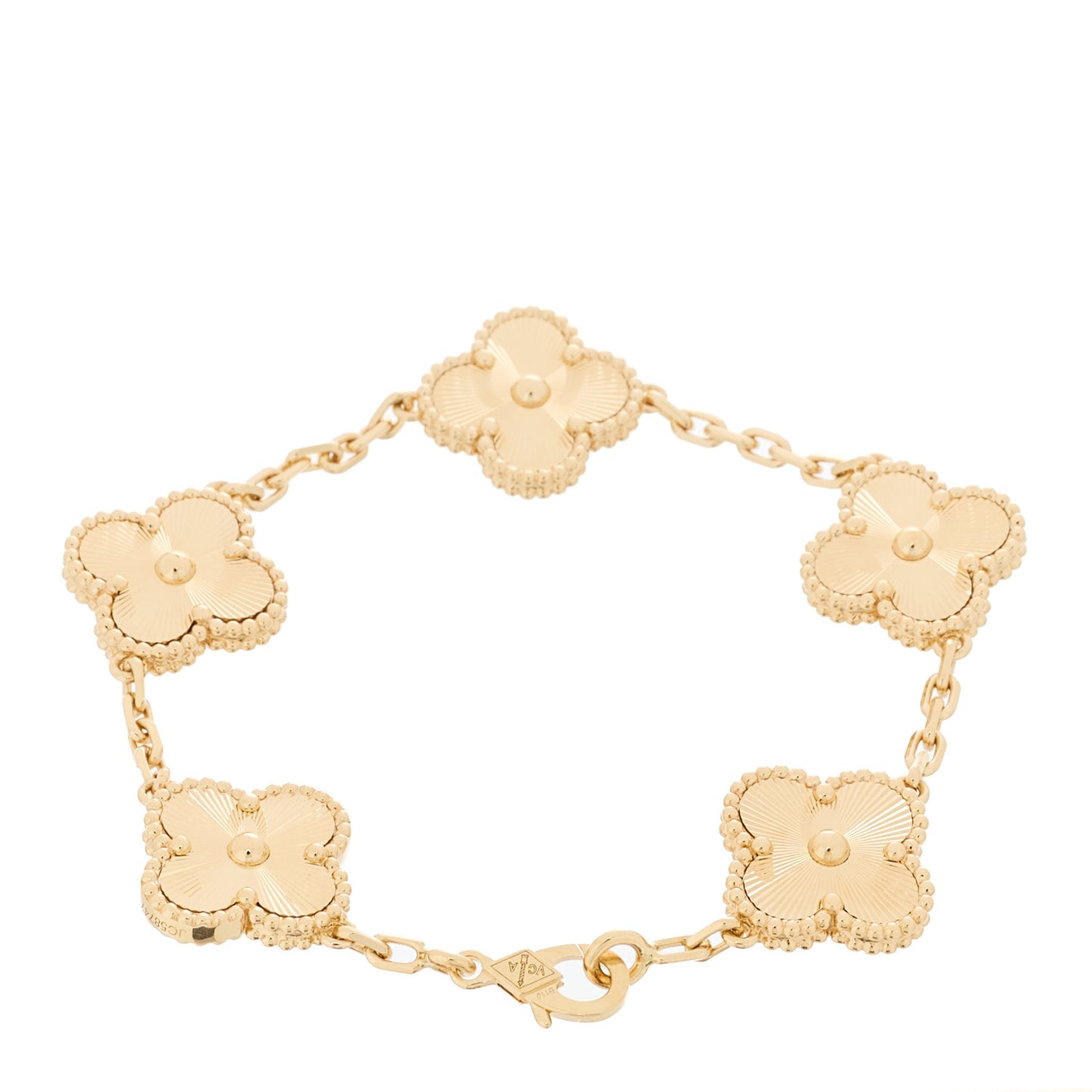 18K Yellow Gold 5 Motifs Guilloche Vintage Alhambra Bracelet