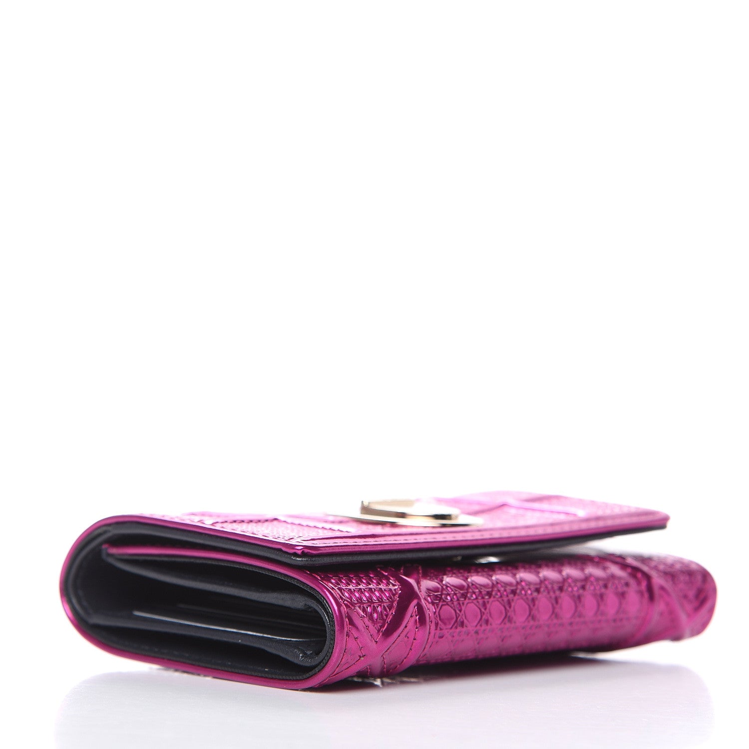 Christian Dior Metallic Patent Micro-Cannage Diorama Elancee Wallet Fuchsia 4 of 7