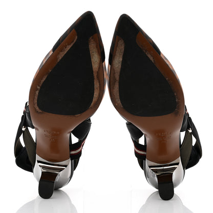 Fendi Technical Mesh FF Colibri 55mm Slingback Pumps 38 Tobacco Moro Black Militare 5 of 9