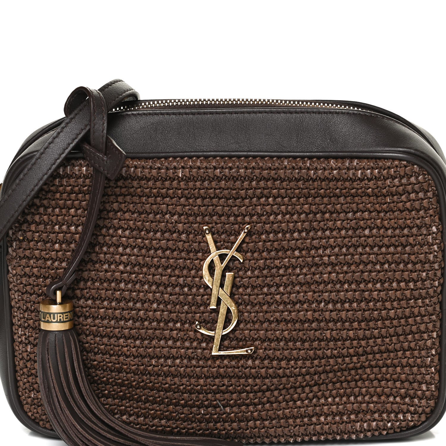 Saint Laurent Raffia Canvas Monogram Lou Camera Bag Dark Chocolate 7 of 9