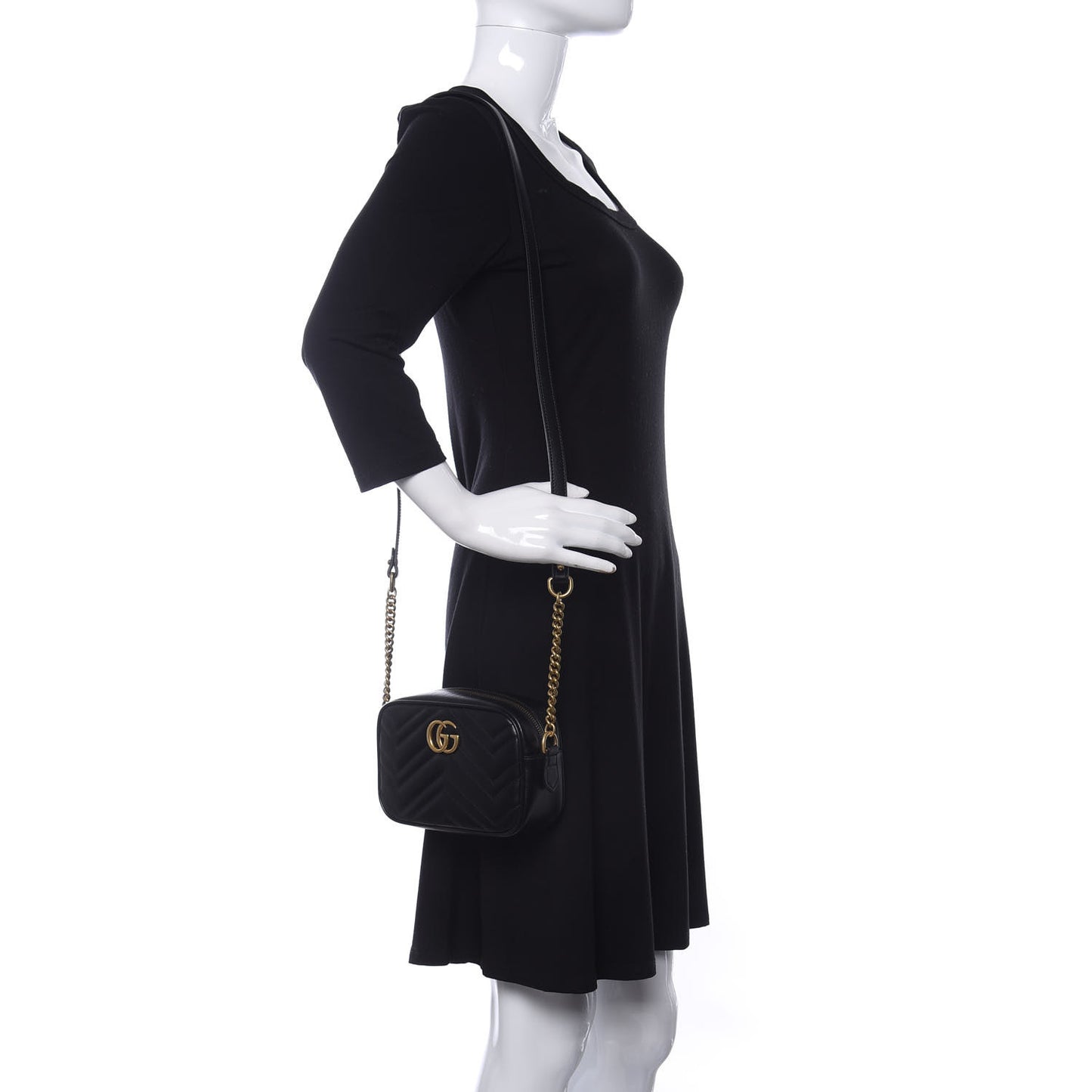 Calfskin Matelasse Mini GG Marmont Chain Shoulder Bag Black