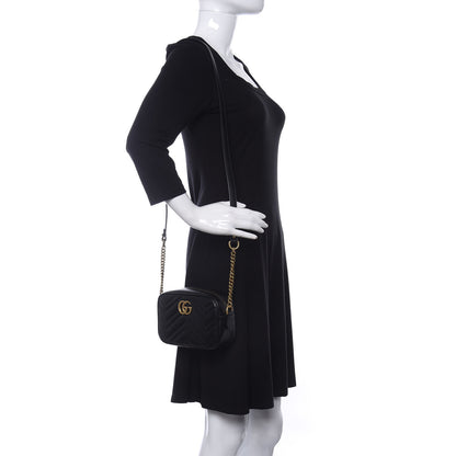 Gucci Calfskin Matelasse Mini GG Marmont Chain Shoulder Bag Black 2 of 9