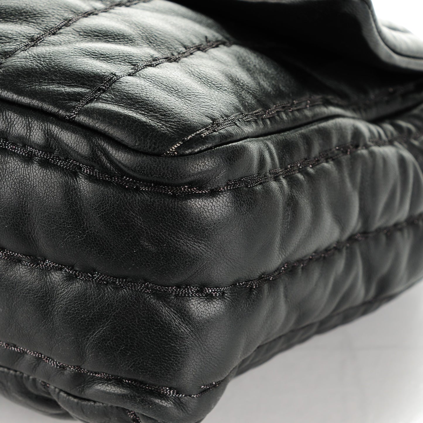 Lambskin Vertical Stitch Jumbo Single Flap Black