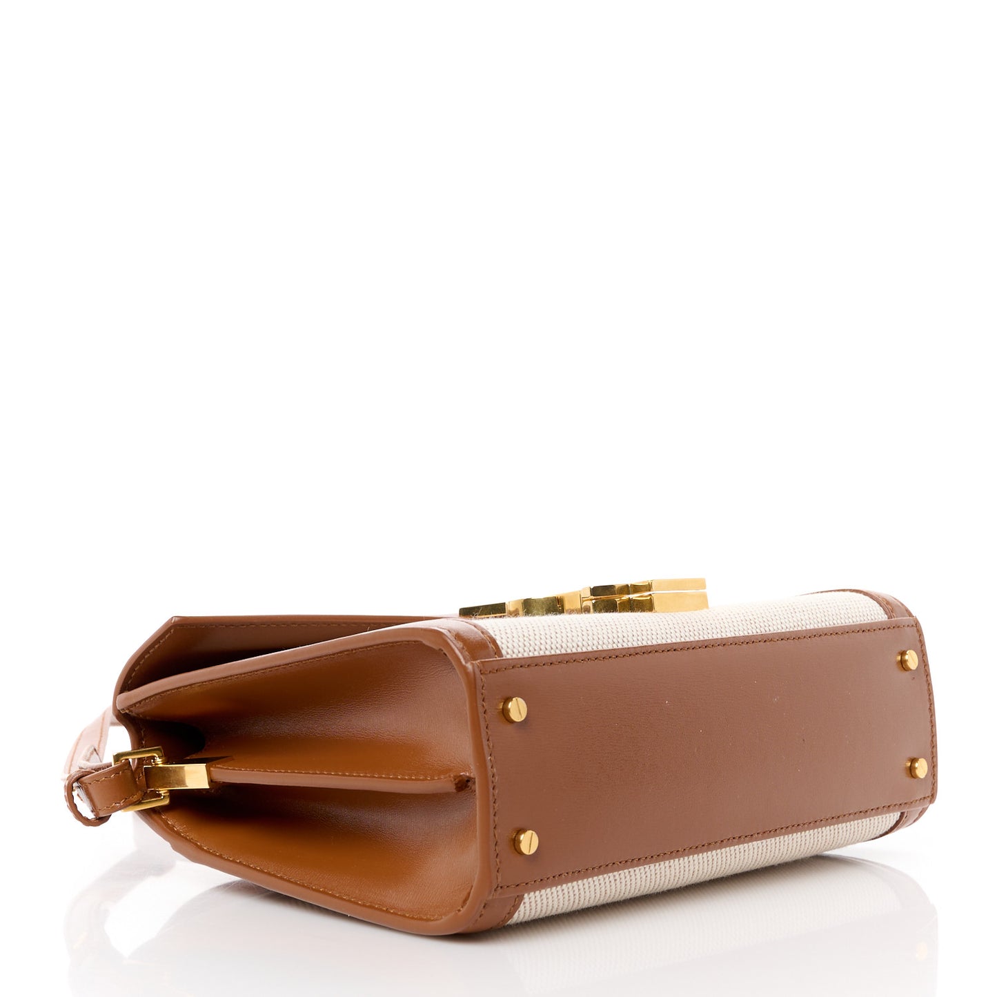 Canvas Calfskin Mini Classic Monogram Cassandra Top Handle Tan Natural