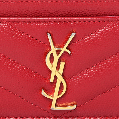 Saint Laurent Grain De Poudre Matelasse Chevron Monogram Credit Card Case Rouge Eros 8 of 15