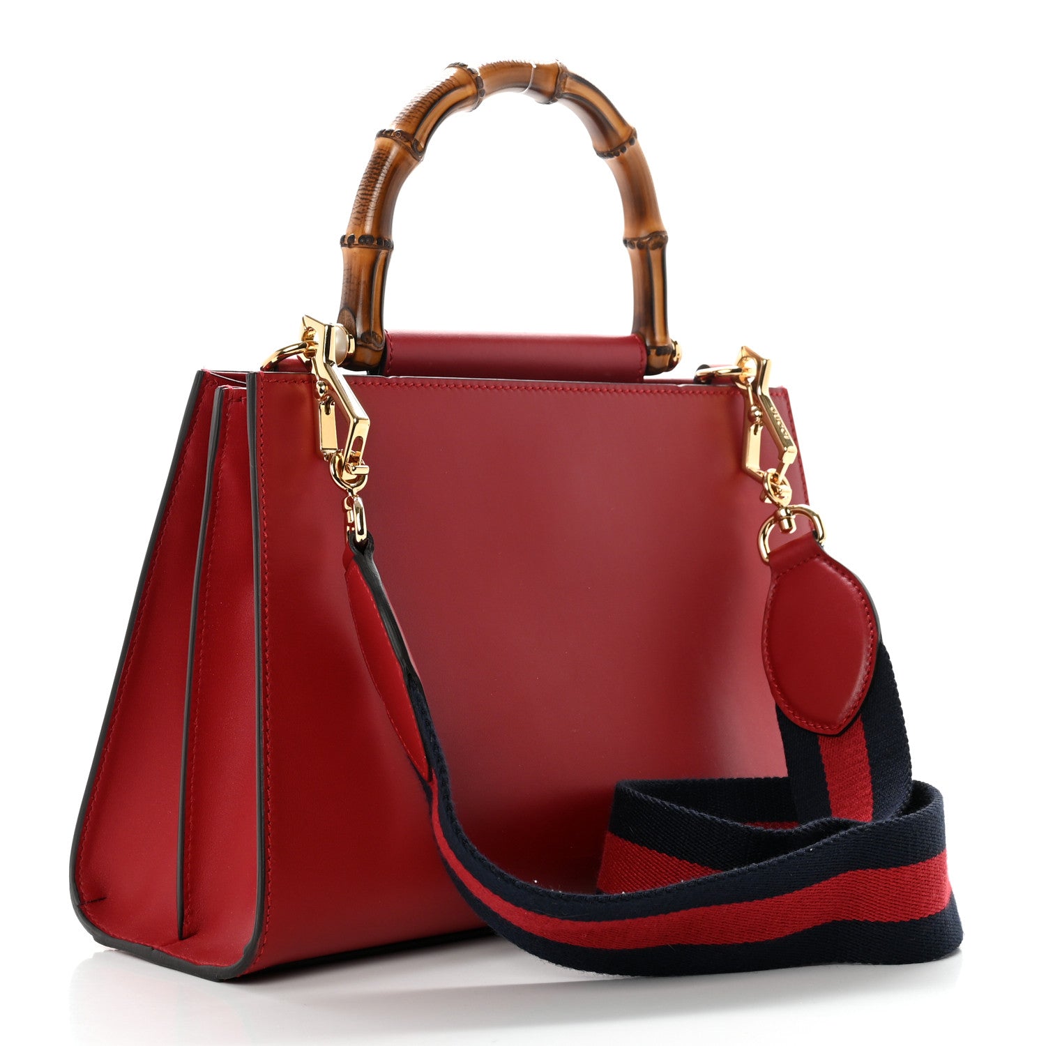 Gucci Nappa Bamboo Web Small Nymphaea Top Handle Bag Hibiscus Red 3 of 12