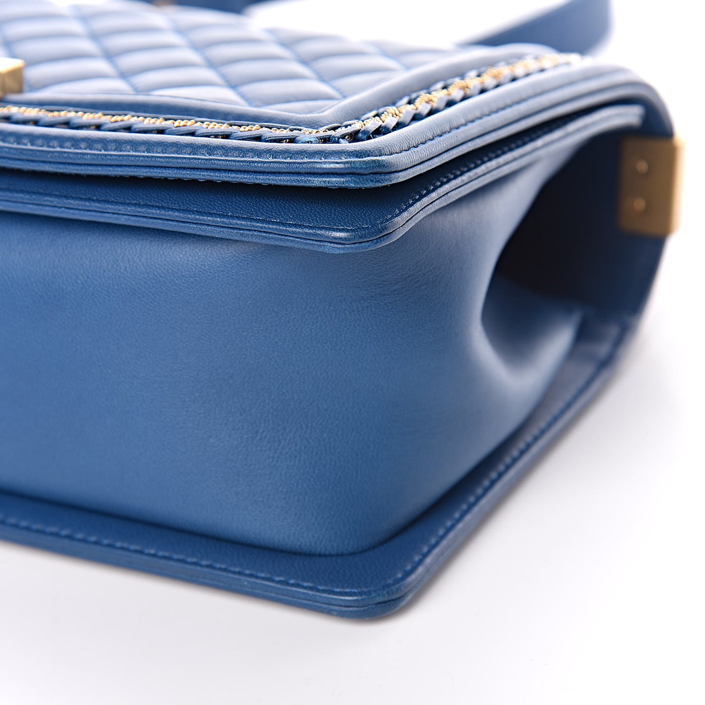 Lambskin Quilted Medium Chain Detail Boy Flap Blue