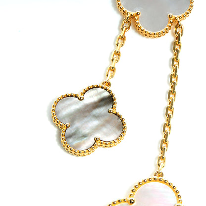 Van Cleef & Arpels 18K Yellow Gold Mother of Pearl Onyx 6 Motifs Magic Alhambra Necklace 3 of 7