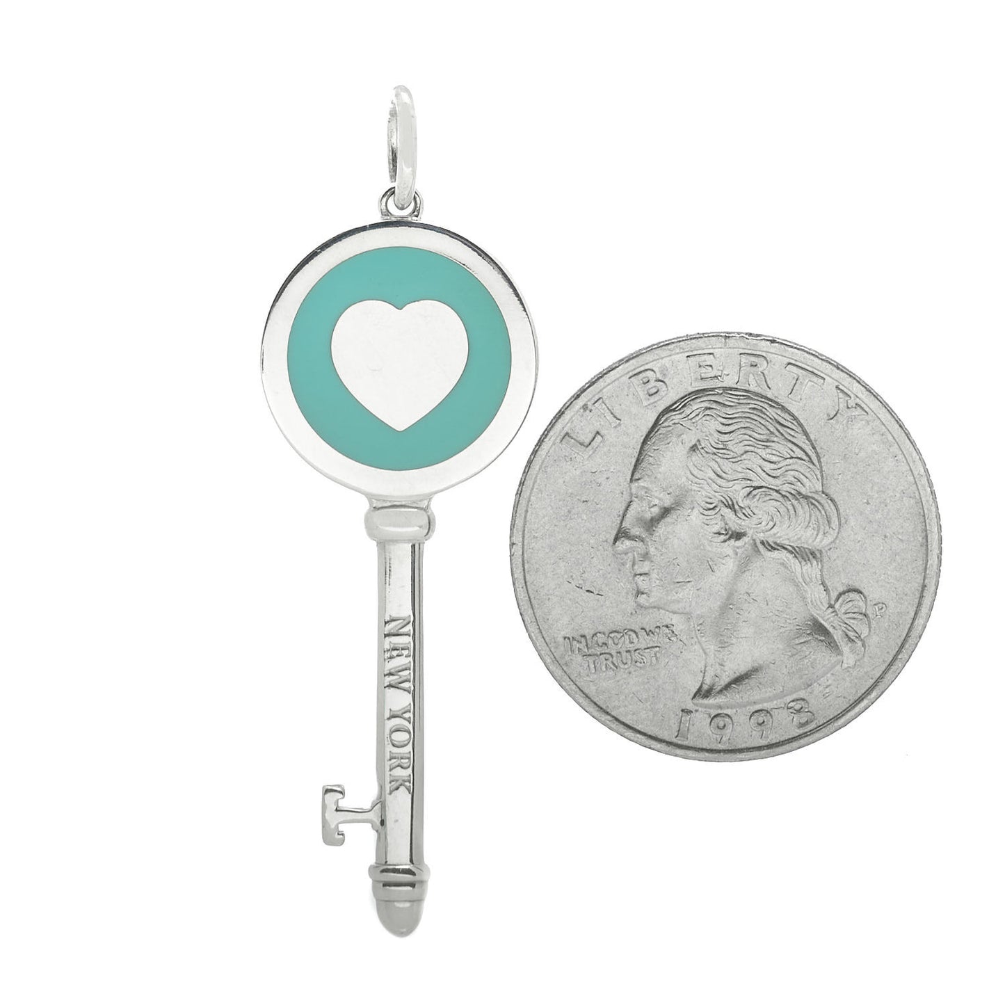 Sterling Silver Enamel Heart Key Pendant Blue