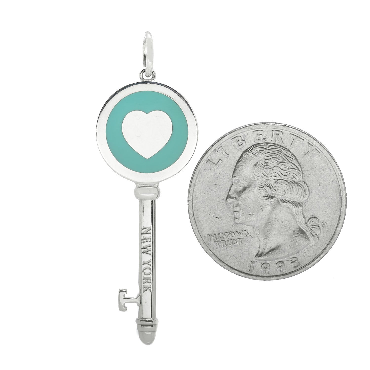 Tiffany Sterling Silver Enamel Heart Key Pendant Blue 2 of 5
