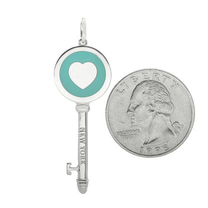 Tiffany Sterling Silver Enamel Heart Key Pendant Blue 2 of 5